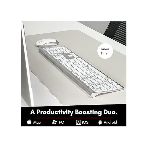  Macally Premium Bluetooth Keyboard and Mouse for Mac - Multi Device - Rechargeable Mac Wireless Keyboard and Mouse Combo (110 Keys) - Slim Bluetooth Keyboard Mouse for MacBook and iMac