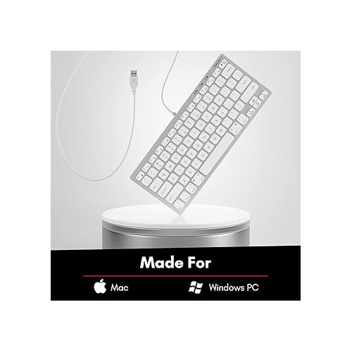  Macally Small Wired Keyboard for Mac and Windows - 78 Scissor Switch Keys Compatible Apple Keyboard - USB Mini Keyboard That Saves Space and Looks Great - Plug and Play Wired Mac Keyboard - Aluminum