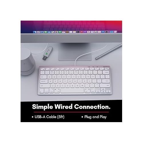  Macally Small Wired Keyboard for Mac and Windows - 78 Scissor Switch Keys Compatible Apple Keyboard - USB Mini Keyboard That Saves Space and Looks Great - Plug and Play Wired Mac Keyboard - Aluminum