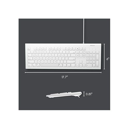  Macally Full Size USB Wired Keyboard for Mac and PC - Plug & Play Wired Computer Keyboard - Compatible Apple Keyboard with 15 Shortcut Keys for Easy Controls & Navigation of Macbook Pro/Air, iMac