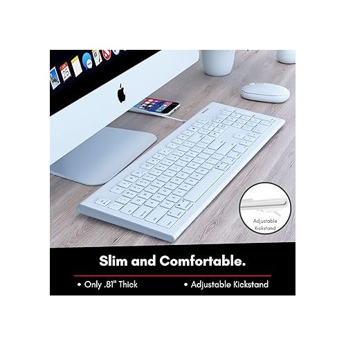  Macally Full Size USB Wired Keyboard for Mac and PC - Plug & Play Wired Computer Keyboard - Compatible Apple Keyboard with 15 Shortcut Keys for Easy Controls & Navigation of Macbook Pro/Air, iMac