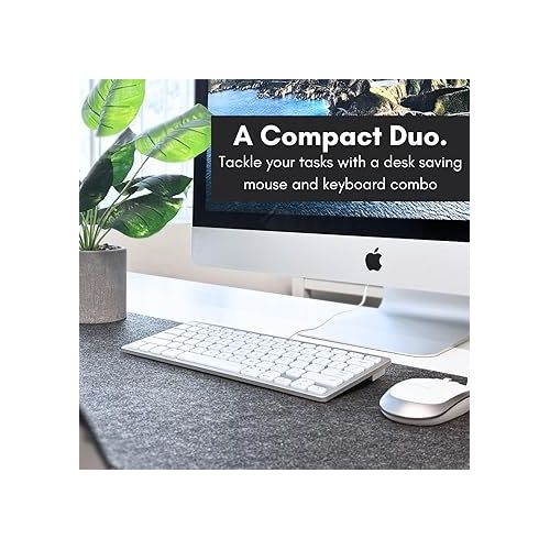  Macally USB Wired Keyboard and Mouse Combo for Mac and PC - Save Space with a Compact Small Mac Keyboard and Mouse for MacBook Pro/Air, iMac, Mac Mini/Pro - Compatible Apple Keyboard and Mouse