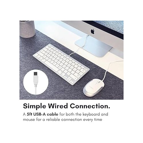  Macally USB Wired Keyboard and Mouse Combo for Mac and PC - Save Space with a Compact Small Mac Keyboard and Mouse for MacBook Pro/Air, iMac, Mac Mini/Pro - Compatible Apple Keyboard and Mouse