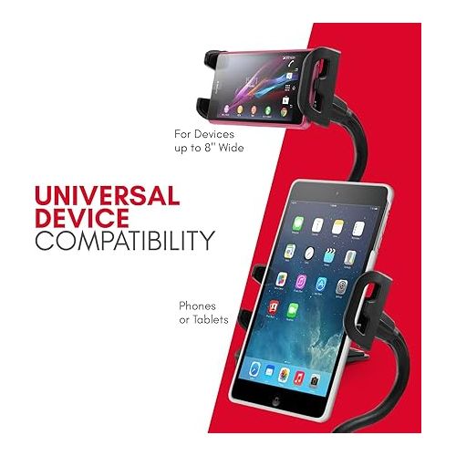  Macally Adjustable Gooseneck Tablet Holder & Phone Clip - Works with Phones & Tablets up to 8” - Flexible Phone Holder & Tablet Mount with Clip On Clamp for Desks up to 1.75” Thick (CLIPMOUNT),Black