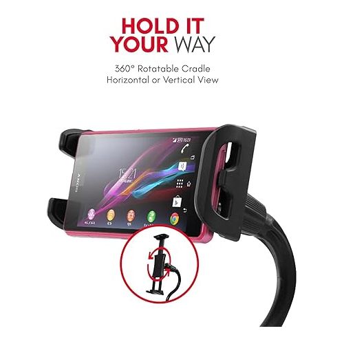  Macally Adjustable Gooseneck Tablet Holder & Phone Clip - Works with Phones & Tablets up to 8” - Flexible Phone Holder & Tablet Mount with Clip On Clamp for Desks up to 1.75” Thick (CLIPMOUNT),Black