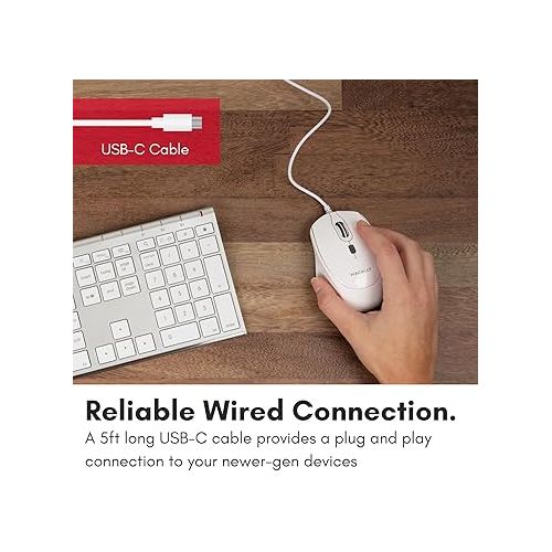  Macally USB C Mouse Wired - Comfortable and Precise - USB Type C Mouse for MacBook Pro/Air, iMac, Mac Mini/Pro, iPad - Plug and Play Apple USBC Mouse with Ambidextrous Body, Multiple DPI