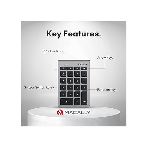  Macally Bluetooth Number Pad for Laptop - Wireless Numeric Keypad - 35-Key Numeric Keypad for Data Entry, Numpad Compatible with MacBook, iPad, iPhone, iOS, Laptop, Windows, Android