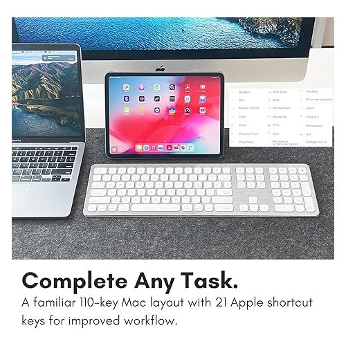  Macally Premium Bluetooth Keyboard for Mac - Compatible Apple Keyboard with Numeric Keypad - Multi Device Wireless Keyboard for MacBook Pro/Air, Mac Mini Pro, iMac, Laptop