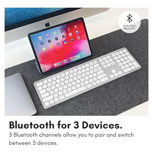  Macally Premium Bluetooth Keyboard for Mac - Compatible Apple Keyboard with Numeric Keypad - Multi Device Wireless Keyboard for MacBook Pro/Air, Mac Mini Pro, iMac, Laptop