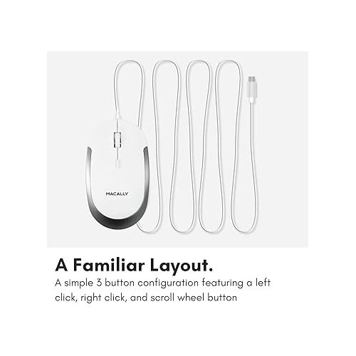  Macally Wired USB C Mouse for Mac & Windows - 3 Button & Scroll Wheel USB Type C Mouse - Comfortable Ambidextrous Design - Compact Wired Mouse with Optical Sensor & DPI Switch 800/1200/1600/2400