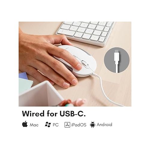  Macally Wired USB C Mouse for Mac & Windows - 3 Button & Scroll Wheel USB Type C Mouse - Comfortable Ambidextrous Design - Compact Wired Mouse with Optical Sensor & DPI Switch 800/1200/1600/2400