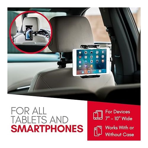  Macally Tablet Holder for Car Headrest - Adjustable iPad Headrest Mount for Car - Super Secure Car iPad Holder Backseat Kids - Fits All 4.7-12.9