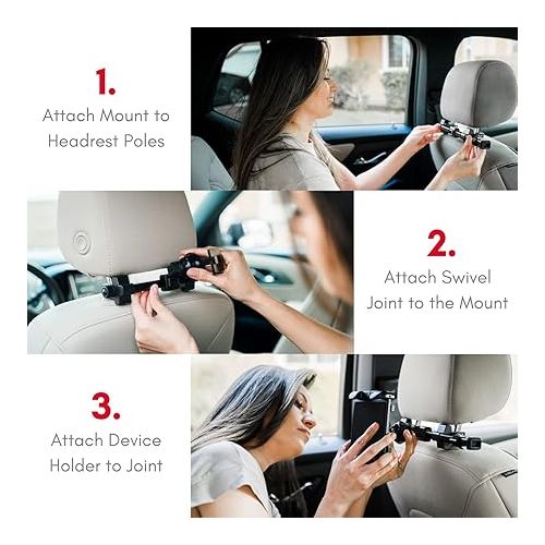  Macally Tablet Holder for Car Headrest - Adjustable iPad Headrest Mount for Car - Super Secure Car iPad Holder Backseat Kids - Fits All 4.7-12.9