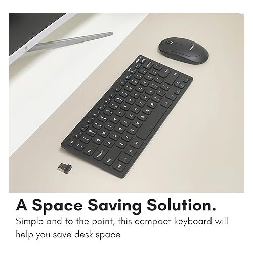  Macally 2.4G Small Wireless Keyboard - Ergonomic & Comfortable Computer Keyboard - Ultra Slim Compact Keyboard for Laptop or Windows PC, Tablet, TV - Plug & Play External Mini Keyboard Wireless USB