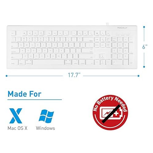 Macally 104 Key USB Wired Keyboard and Mouse Combo with Apple Shortcut Keys for Mac, iMac, Macbook, and Windows PC (MKEYECOMBO), White