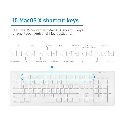  Macally 104 Key USB Wired Keyboard and Mouse Combo with Apple Shortcut Keys for Mac, iMac, Macbook, and Windows PC (MKEYECOMBO), White