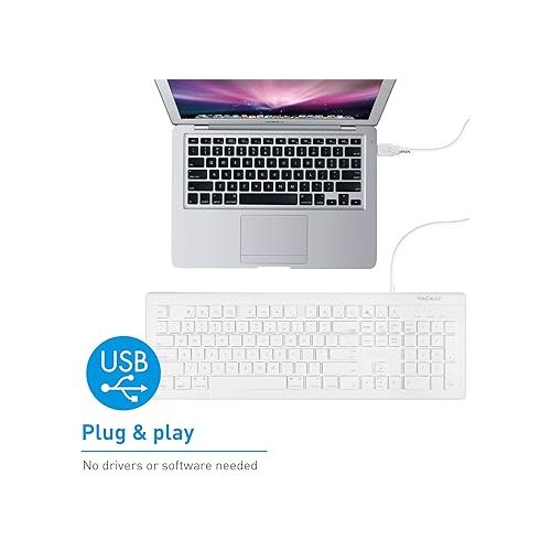  Macally 104 Key USB Wired Keyboard and Mouse Combo with Apple Shortcut Keys for Mac, iMac, Macbook, and Windows PC (MKEYECOMBO), White