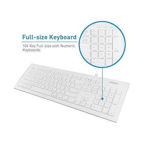  Macally 104 Key USB Wired Keyboard and Mouse Combo with Apple Shortcut Keys for Mac, iMac, Macbook, and Windows PC (MKEYECOMBO), White