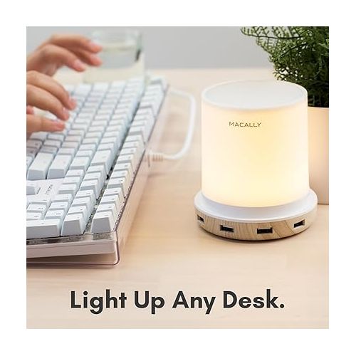  Macally Small Touch Lamps for Nightstand - Bedside Lamp with USB Port - 3 Way Dimmable Short Table Lamp for Small Spaces - Use as Night Light and Charger in Bedroom