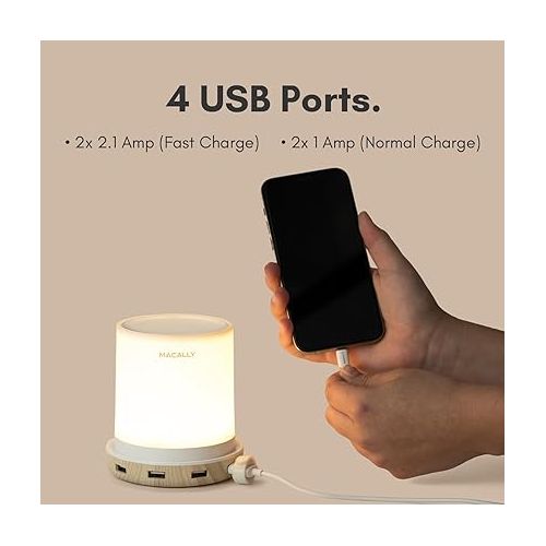  Macally Small Touch Lamps for Nightstand - Bedside Lamp with USB Port - 3 Way Dimmable Short Table Lamp for Small Spaces - Use as Night Light and Charger in Bedroom