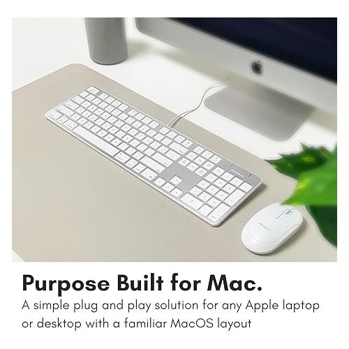  Macally Ultra-Slim USB Wired Keyboard with Number Keypad for Apple Mac Pro, MacBook Pro/Air, iMac, Mac Mini, Laptop Computers, Windows Desktop PC Laptops, Silver (SLIMKEYPROA)