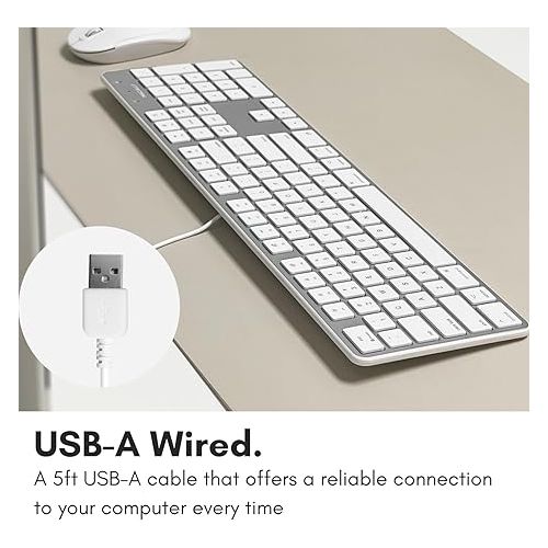  Macally Ultra-Slim USB Wired Keyboard with Number Keypad for Apple Mac Pro, MacBook Pro/Air, iMac, Mac Mini, Laptop Computers, Windows Desktop PC Laptops, Silver (SLIMKEYPROA)
