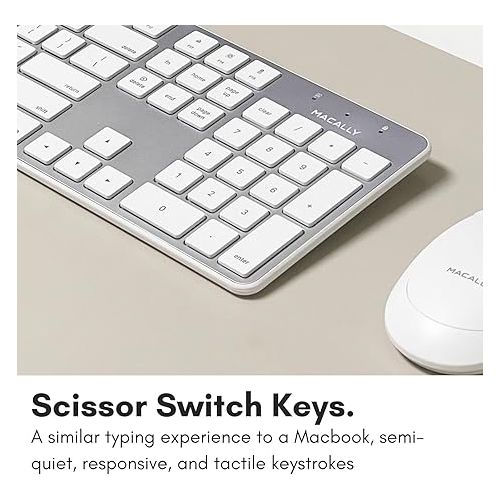  Macally Ultra-Slim USB Wired Keyboard with Number Keypad for Apple Mac Pro, MacBook Pro/Air, iMac, Mac Mini, Laptop Computers, Windows Desktop PC Laptops, Silver (SLIMKEYPROA)