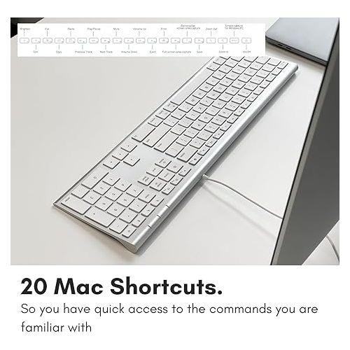  Macally Ultra Slim USB Wired Computer Keyboard - Compatible Apple Keyboard or Windows - Full Size Keyboard with 20 Mac Keyboard Keys - Low Profile Keyboard for iMac Desktop, Macbook Pro/Air