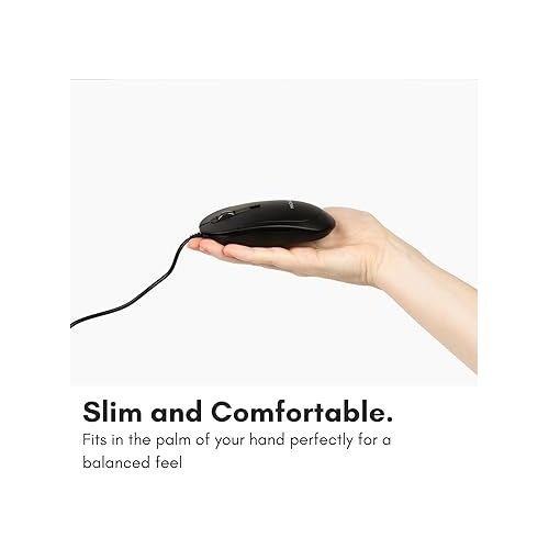  Computer Mouse Wired, Macally Silent USB Mouse - Slim & Compact USB Mouse for Apple Mac or Windows PC Laptop/Desktop - Designed with Optical Sensor & DPI Switch - Simple - Black