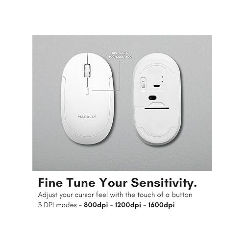  Macally Wireless Bluetooth Mouse for Mac, MacBook Pro/Air, iPad, and PC - Quiet Click and Comfortable Wireless Mouse - Compatible Wireless Apple Mouse - White Laptop Mouse Bluetooth