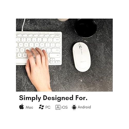  Macally Wireless Bluetooth Mouse for Mac, MacBook Pro/Air, iPad, and PC - Quiet Click and Comfortable Wireless Mouse - Compatible Wireless Apple Mouse - White Laptop Mouse Bluetooth