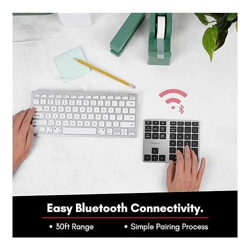  Macally Bluetooth Number Pad for Laptop - Slim Aluminum Design - Rechargeable Wireless Numeric Keypad - 35 Key Numpad Keyboard for Data Entry - for MacBook Pro/Air, iPad, iPhone, iOS, PC, Android