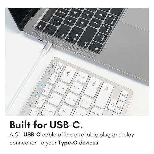  Macally Small USB C Keyboard - Plug & Play Compatible Wired Apple Keyboard for Mac Mini, MacBook Pro/Air, iMac, iPad, Windows, Chromebook with USBC Port - Compact & Mini USB Type C Keyboard - Silver