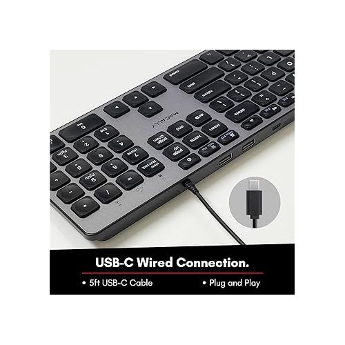  Macally Premium Wired USB C Keyboard with USB Ports - Connect Up to 3 Devices - (2X USB-A |1x USB-C Ports) - Wired Keyboard for Mac Mini/Pro, iMac, MacBook, iPad, and PC - Full Size Type-C Keyboard