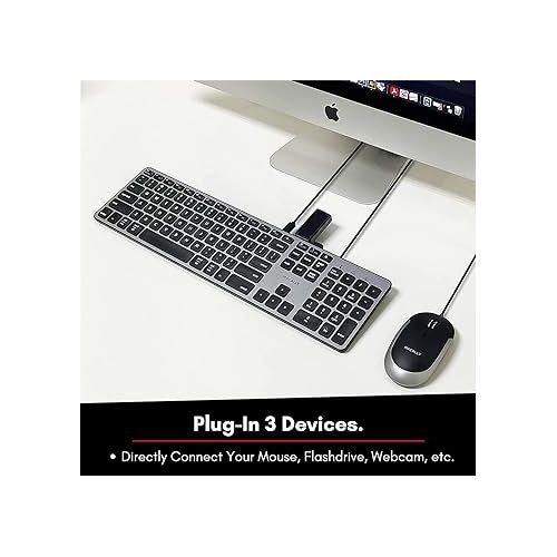  Macally Premium Wired USB C Keyboard with USB Ports - Connect Up to 3 Devices - (2X USB-A |1x USB-C Ports) - Wired Keyboard for Mac Mini/Pro, iMac, MacBook, iPad, and PC - Full Size Type-C Keyboard