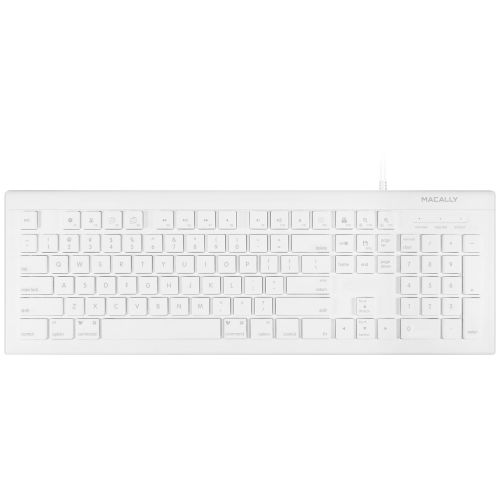  Macally Full Size USB Wired Keyboard (MKEYE) for Mac and PC (White) w/ Shortcut Hot Keys