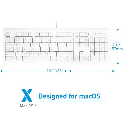  Macally Full Size USB Wired Computer Keyboard with Built-In 2-Port USB Hub - Perfect for your Mouse & 16 Apple Shortcut Keys for Mac OS, Apple iMac, Mac Mini, Macbook Pro/Air (XKEY