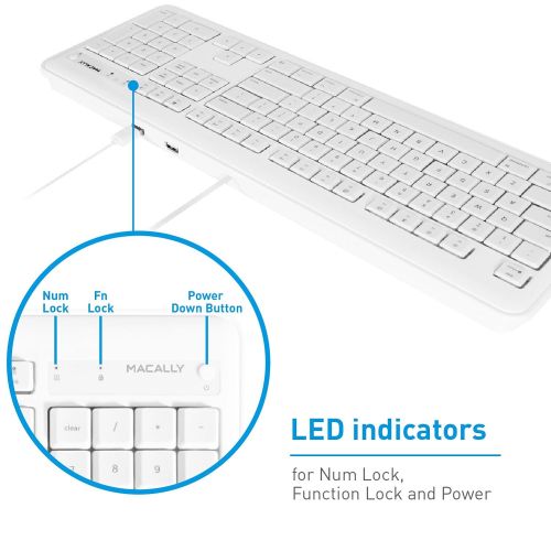  Macally Full Size USB Wired Computer Keyboard with Built-In 2-Port USB Hub - Perfect for your Mouse & 16 Apple Shortcut Keys for Mac OS, Apple iMac, Mac Mini, Macbook Pro/Air (XKEY