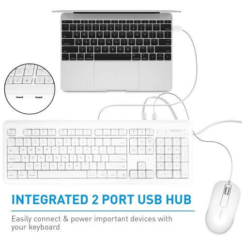  Macally Full Size USB Wired Computer Keyboard with Built-In 2-Port USB Hub - Perfect for your Mouse & 16 Apple Shortcut Keys for Mac OS, Apple iMac, Mac Mini, Macbook Pro/Air (XKEY