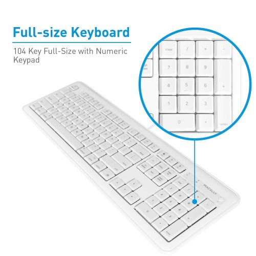  Macally Full Size USB Wired Computer Keyboard with Built-In 2-Port USB Hub - Perfect for your Mouse & 16 Apple Shortcut Keys for Mac OS, Apple iMac, Mac Mini, Macbook Pro/Air (XKEY