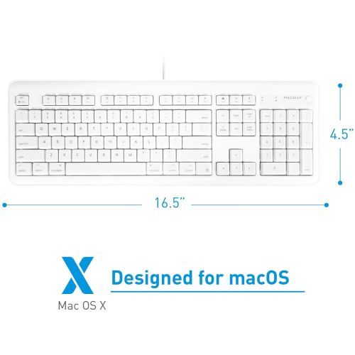  Macally Full Size USB Wired Computer Keyboard with Built-In 2-Port USB Hub - Perfect for your Mouse & 16 Apple Shortcut Keys for Mac OS, Apple iMac, Mac Mini, Macbook Pro/Air (XKEY