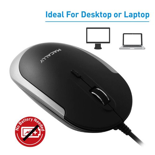  Macally USB Optical Silent Click Mouse (Black/Gray)