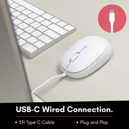  Macally USB-C Mouse for Mac with Back Button (White)