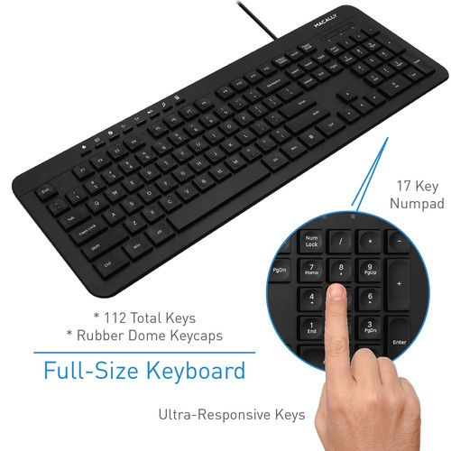  Macally Full Size 112 Key USB Keyboard for PC