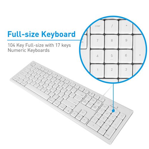  Macally 104 Key Full-Size USB Keyboard (White)