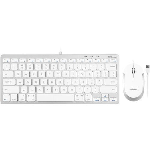  Macally Compact Aluminum USB Keyboard and Quiet Click Mouse Combo Set (White)