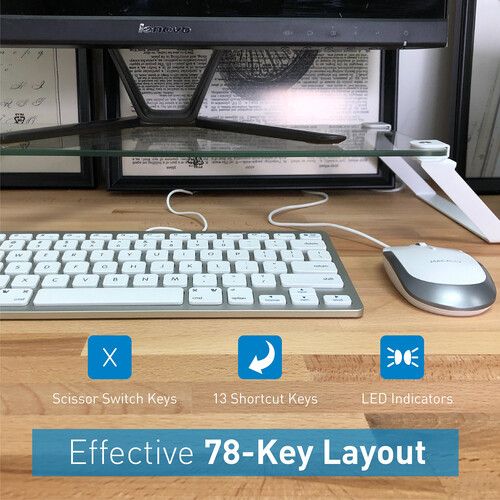  Macally Compact Aluminum USB Keyboard and Quiet Click Mouse Combo Set (White)