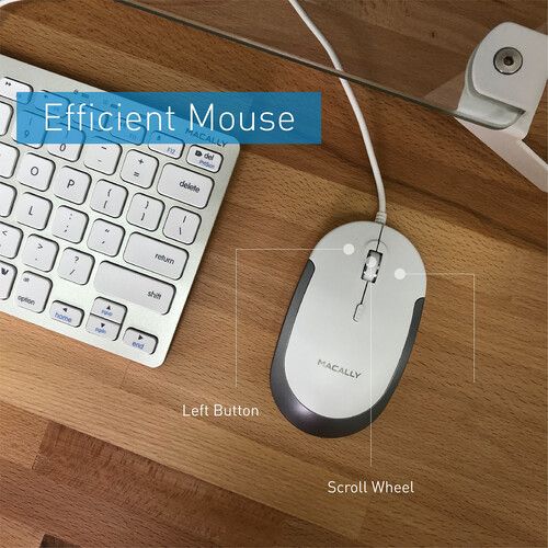  Macally Compact Aluminum USB Keyboard and Quiet Click Mouse Combo Set (White)