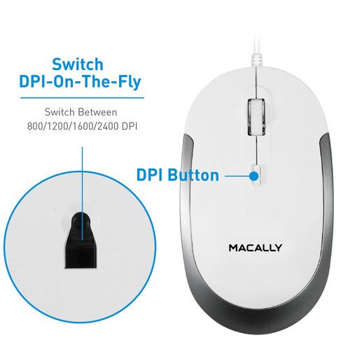  Macally USB Optical Silent Click Mouse (White/Gray)