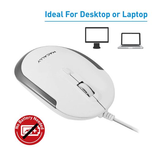  Macally USB Optical Silent Click Mouse (White/Gray)